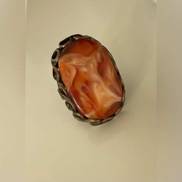 Amber Swirl Resin Ring in Antique Finish Setting Adjustable size - Picture 1 of 4